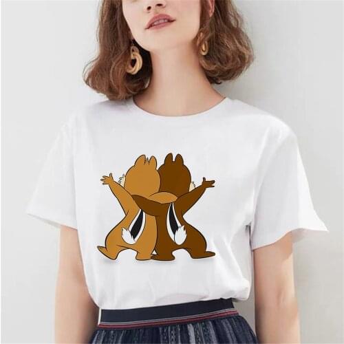 Chip and Dale T Shirts Summer Short Sleeve Casual White O-neck Tshirts Best Friends Print Cartoon Disney Tee Shirts Graphic Tops