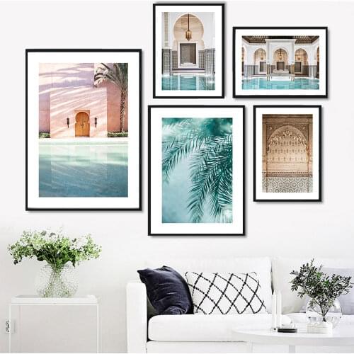 Morocco Door Green Leaf Cactus Canvas Painting Art Landscape Poster Wall Art Picture For Living Room Modern Home Decoration
