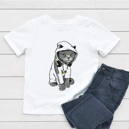 Loose Cool Trendy Clothes Baby Boys T Shirt Gray Cat In White Clothes Graphic T-shirt GERMAN Letter Print T Shirt camiseta
