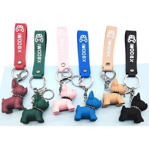 Fashion Punk French Bulldog Keychain Leather Dog Keychains Bag Car Jewelry Gifts