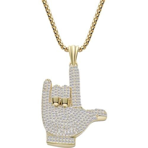 Fashion Trend Personality Rock Theme Pendant Necklace Gold Silver Play Palm Pendant Copper Zircon Party Jewelry High Quality