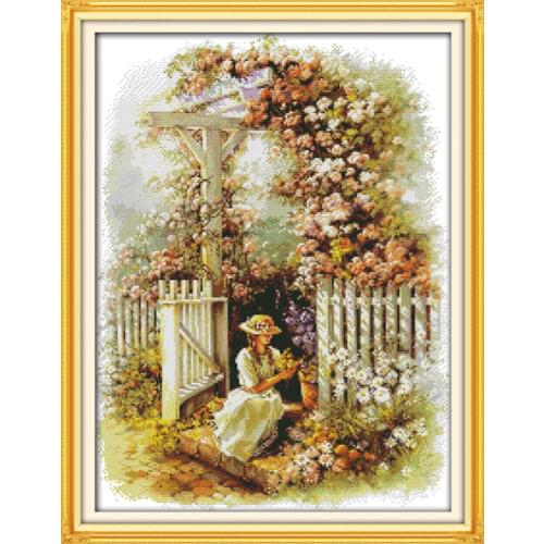 Garden girl cross stitch kit 14ct 11ct count printed canvas stitching embroidery DIY handmade needlework