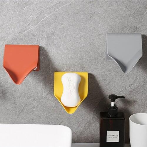 1 PCS Wall Mounted Self Adhesive Soap Sponge Dish No Drilling Storage Box Rack Shelf Drain Bathroom Soap Dishes For household