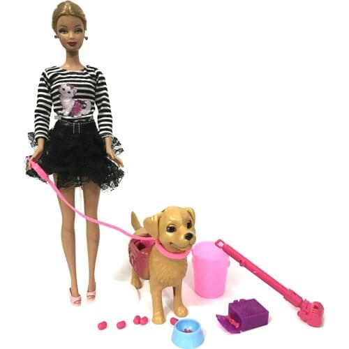 NK One Set Plastic Dog Pet For Barbie Doll Girl Dollhouse Furniture Funny 1:6 Doll Training Accessories Clean Toys Bone DZ