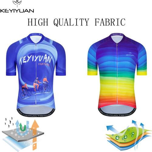 KEYIYUAN Latest Summer Short Sleeve Retro Cycling Jersey Men MTB Bicycle Shirt Road Mountain Bike Cycle Top Equipacion Ciclismo