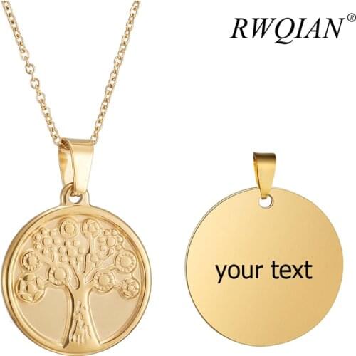 Personalized Tree of Life Necklace Custom Stainless Steel Pendant Necklace Gift for Mother Commemorative Text Photo Necklaces