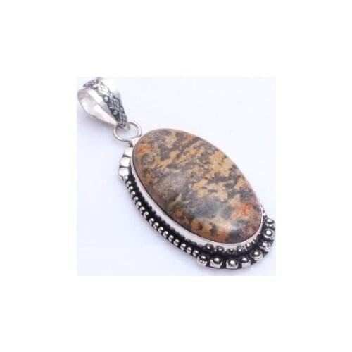 Genuine Leopardskin Jasper Pendant Silver Overlay over Copper , Hand made Women Jewelry gift , P9848