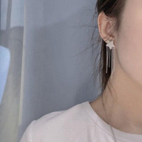 Luxury Star Tassel Drop Earrings With Shiny Small Zircon Fashion Charm Silver Jewelry For Women Wedding Party Valentines Gift