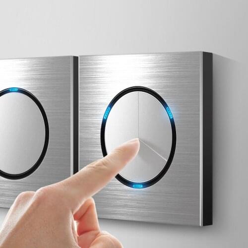 86 type 1 2 3 4 gang 1 2way Grey aluminum alloy panel Switch socket Northern Europe Industry Switch France Germany UK socket