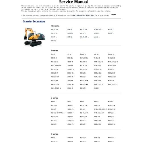 Service Manuals for Crawler and Wheel Excavators for Hyundai