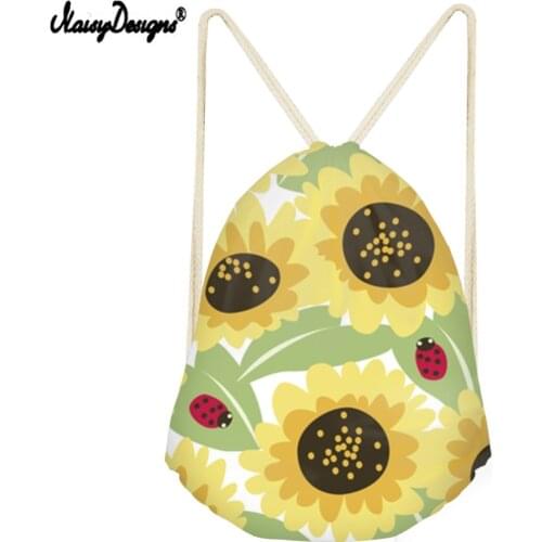 Noisydesigns Drawstring Bag Zaino Backpack For Sunflowers And Ladybugs Children Backpacks Girls Daily Sport Bags Drop Shipping