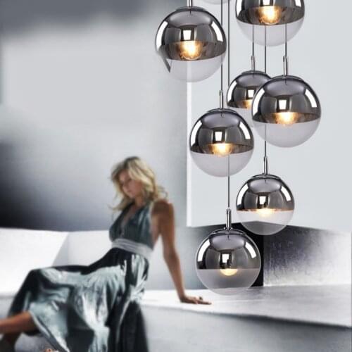 Modern Mirror Ball Glass Pendant Lights Silver Gold Globe Loft Hanglamp Glass Ball Pendant Lighting luminaire suspendu