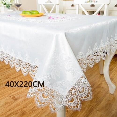 EMD KONI peacock feather pattern modern minimalist rectangular round home tablecloth hotel wedding lace satin table runner