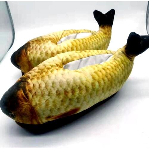 Winter Female Fish Slippers Plush Warm Flip Flops Woman Home Unicorn Animal Slippers Men Flat Bottom Home Sandals Indoor Shoes