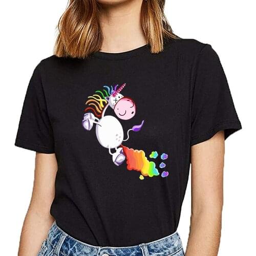 Tops T Shirt Women farting unicorn unicorns gift cartoon Kawaii Inscriptions Print Female Tshirt