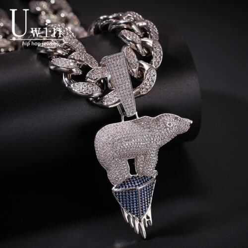 UWIN Polar Bear Pendant Standing On Ice Luxury Bling Bling Full Iced Out Bling Exquisite Necklace Fashion Jewelry