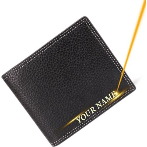 Engraved Name Vintage Mens Wallet Genuine Leather Purses RFID Male Business Card Holder Coin Purse For Men Clutch Bag Customized