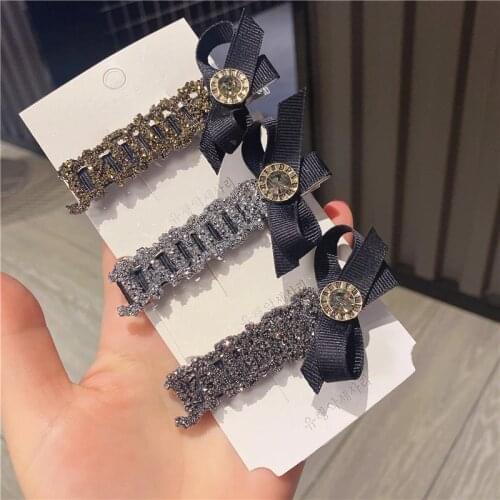 Korea Fashion Ribbon bow Rhinestone Hair Clip Barrettes for Women Girls Flowers spring clips Hairpins Hair Accessories