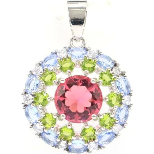 32x23mm Lovely Multi Color Created Tourmaline Peridot Violet Tanzanite Ladies Silver Pendant Eye Catching