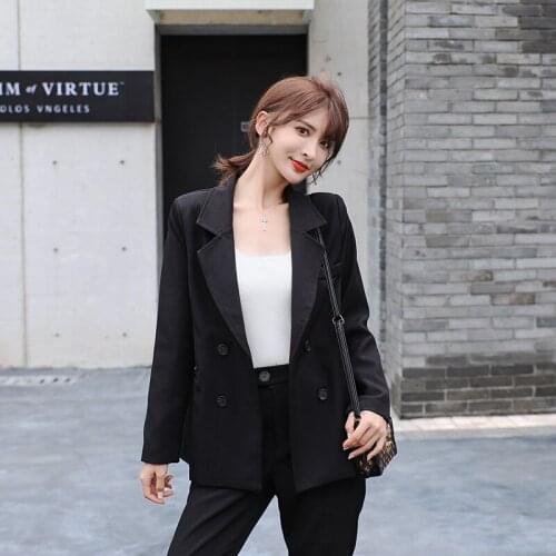 2021 Autumn Women Vintage Double Breasted Casual Blazer+Slim Suit Ankle-Length Pants Two Piece Set Office Ladies Formal Clothing