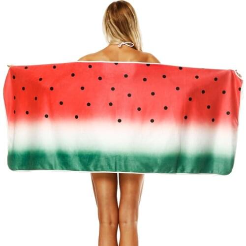 Watermelon Printed Microfiber Wearable Women Rectangle Absorbent Bath Beach Towel Sunscreen Sexy Sling White Soft Beach Cover