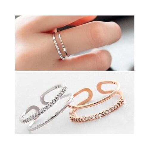 Korean Silver Color Multi-layer Crystal Rings For Women Wedding Party Girls Gifts Open Finger Rings Fashion Jewelry