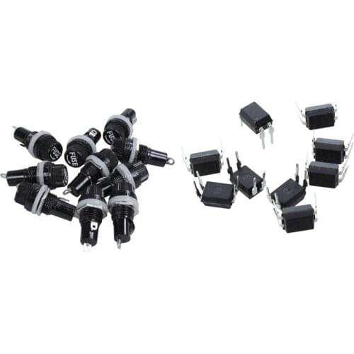 10PCS 4 DIP Optocoupler IC 817C & 10Pcs 10A AC 250V 5mm x20mm Panel Mounted Plastic Fuse Holder Socket