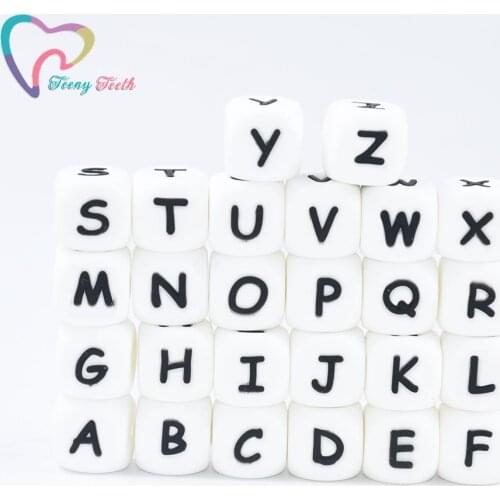 100/200 PCS Alphabet Silicone English Letters Beads Cube BPA Free Baby Teethers Personalized Name DIY Rodent Teething Pendant