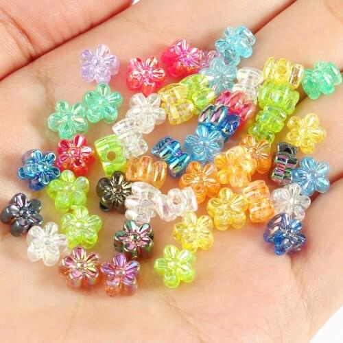 100pcs 7x4mm AB Plated Color Acrylic Spacer Beads Flower Shape Beads For DIY Bracelets Necklaces Jewelry Makings Accessories