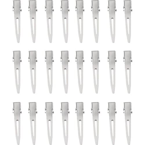 24Pcs Single Prong Curl Duck Bill Hair Clips Sectioning Hairpins Metal Modelling Positioning Alligator Clamp