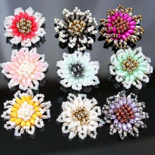 3D Handmade beaded multicolor pearl flower patch cloth stickers clothes bag cap flower applique clothes jewelry DIY accessories