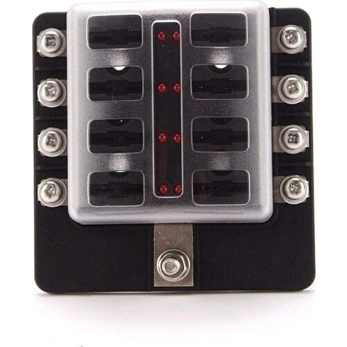 8 Circuit LED Fuse Block Blade Fuse Box with screw terminal block single plastic bag for Car Boat Marine Trike