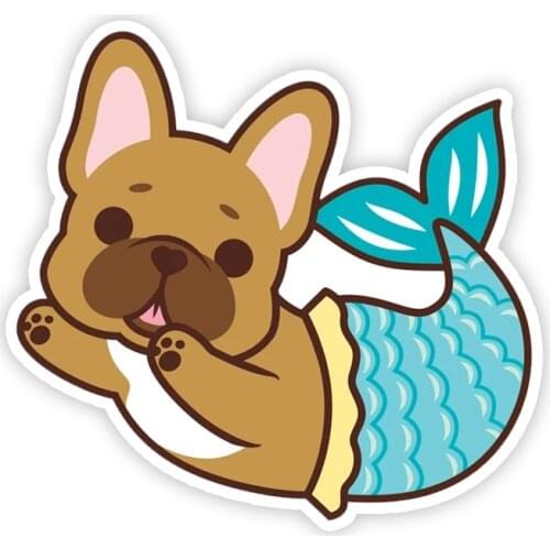 A0144# 13CM 17CM Self-Adhesive Decal French Bulldog Mermaid Car Sticker Waterproof Auto Decors on Bumper Rear Window Laptop