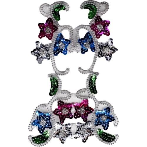 2 piece Gold Silver Sequin Lace Applique Floral Patches Collar Dance Wear Costume Decorated Beaded DIY Craft Sewing T2560