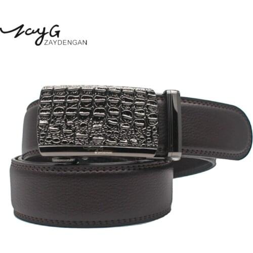 ZAYG Men belt brown cow genuine leather belts men crocodile grain high quality men belt leather luxury men gifts luxury brand