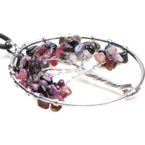 Tree of Life Pendant Multicolor Crystal Necklace Gemstone Chakra Jewelry Copper