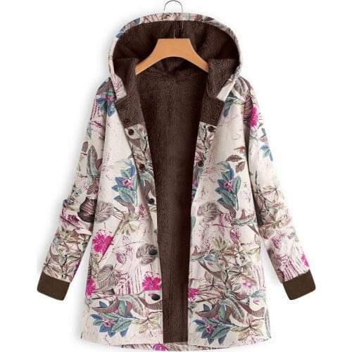 Hot Women Winter Warm Floral Hooded Jacket Flower Print Hoody Vintage Oversize Coats Winter Padded Jacket Women Parkas