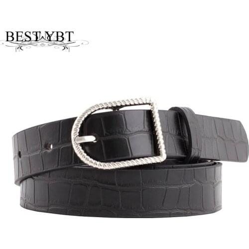 Best YBT Women Belt Imitation Leather Pin Buckle Belt New Wild Retro Crocodile Pattern Fashion Personality Womens Belt