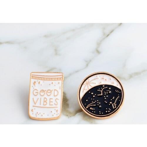 Moon phase Constellation pin GOOD VIBES pin Brooches Lapel pins Badges Jacket collar accessories Good vibes sign jewelry