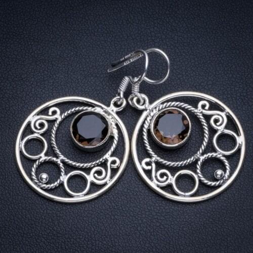 Natural Smoky Quartz Boho Style 925 Sterling Silver Drop Earrings 1 1/2" R1850