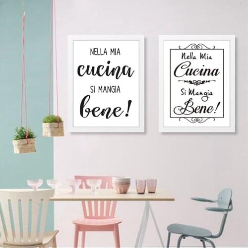 Nella Mia Cucina Quotes Print Modern Simple Black And White Picture Art Canvas Painting Ltalian Kitchen Wall Decoration
