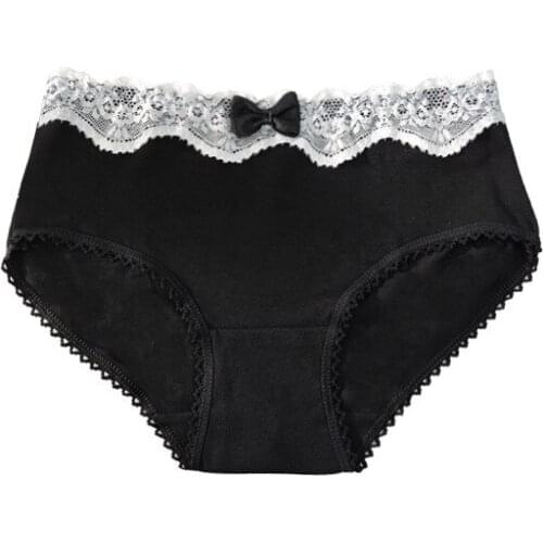 Lovely bowknot low waist underwear lace edge pure cotton briefs female