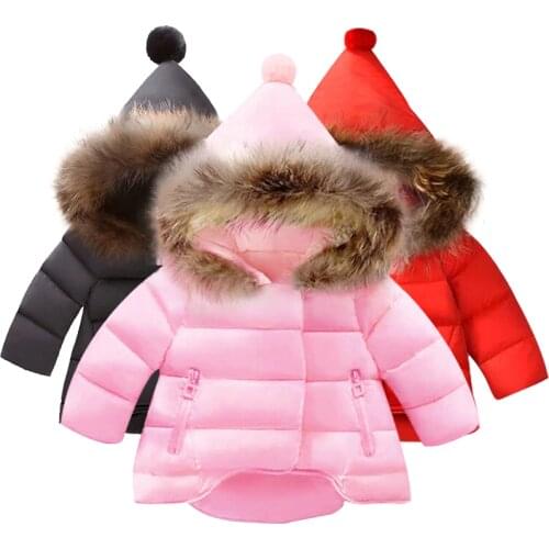 New Winter Girls Jacket Fur Winter Thick Warm Hooded Children Outerwear Girls Coat Cotton Dot Girls Clothes Kids Clothing