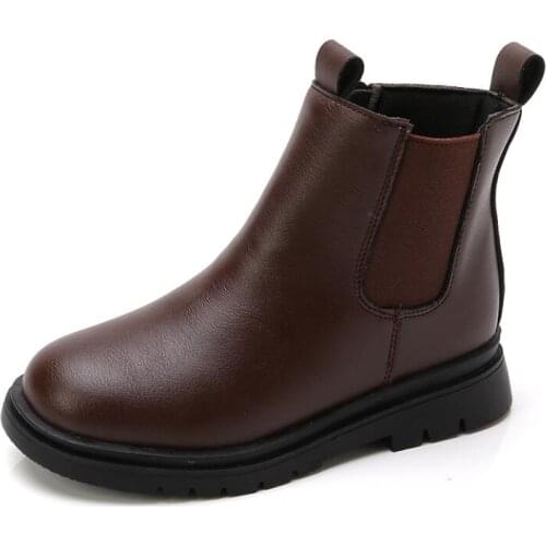 2021 Autumn/Winter Children Boots Boys Girls Leather Martin Boots Plush Fashion Waterproof Non-slip Warm Kids Boots Shoes 26-36