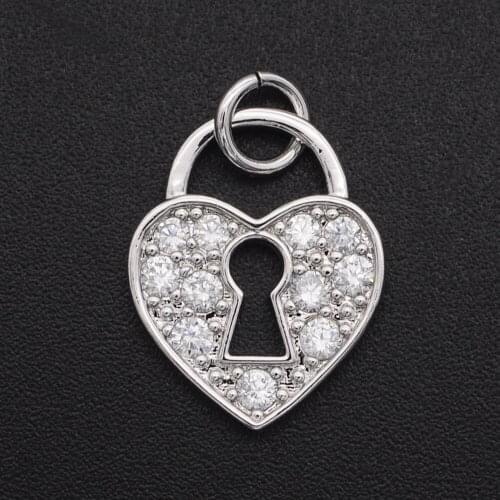 16x12mm 100% Rainbow CZ Zircon DIY Jewelry Heart Lock Charm Pendant Wholesale Necklace Making Charms Jewellery Accessories