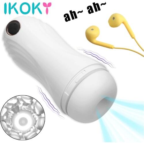 IKOKY Male Masturbation Cup Vagina Real Pussy Sex Toys For Men Penis Sucking Stimulator With Earphone 10+6+1 Modes Vibrator