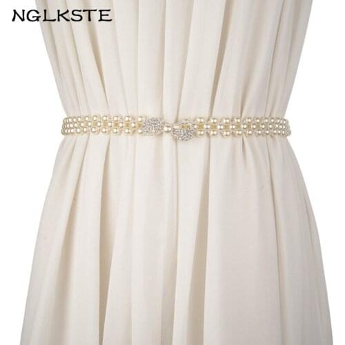 Sales of European womens waist belt elastic belt artificial pearl decoration high quality dress collocation girls belts LBQ097