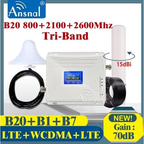 Repeater 4G B20 800 2100 2600Mhz Tri-Band Cellular Signal Booster Cellphone GSM Repeater 2g 3g 4g Cellular Amplifier LTE DCS LTE