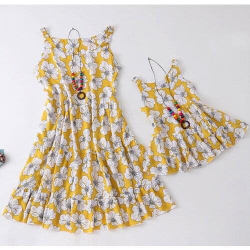 Family Look Outfit Mother And Daughter Clothes Summer Cake Dress Vest Dress Beach Cotton With Necklace Princess