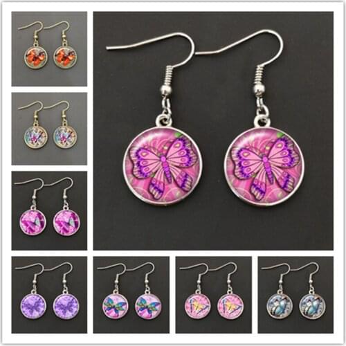 New ladies butterfly earrings, round glass female fashion high-quality jewelry, birthday gifts girls earrings jewelry